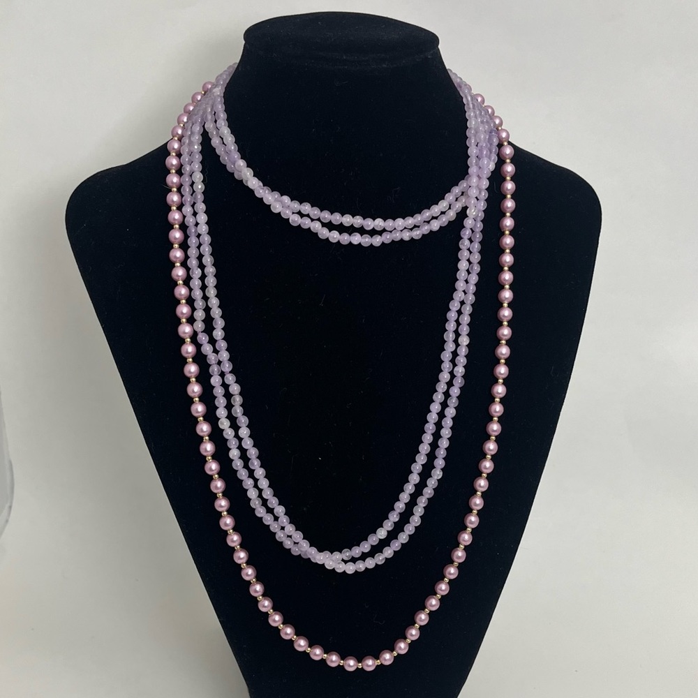 3 pc Purple VTG Beaded Necklace Lot